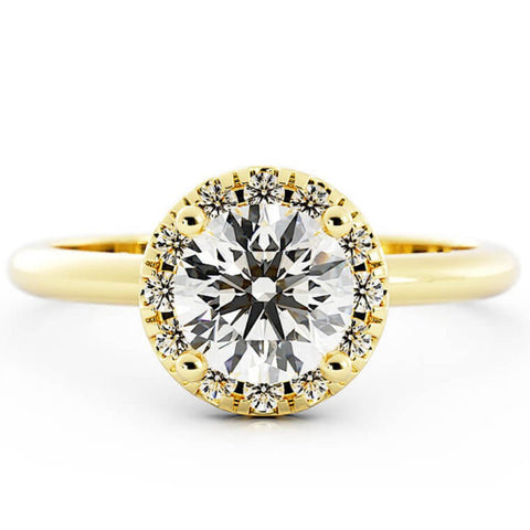 1.0ct Moissanite Round Halo 14K Yellow Gold Engagement Ring