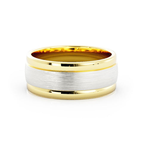 Two-Tone 14K Yellow/White Gold Satin Step-Down Edge 8mm Wedding Band