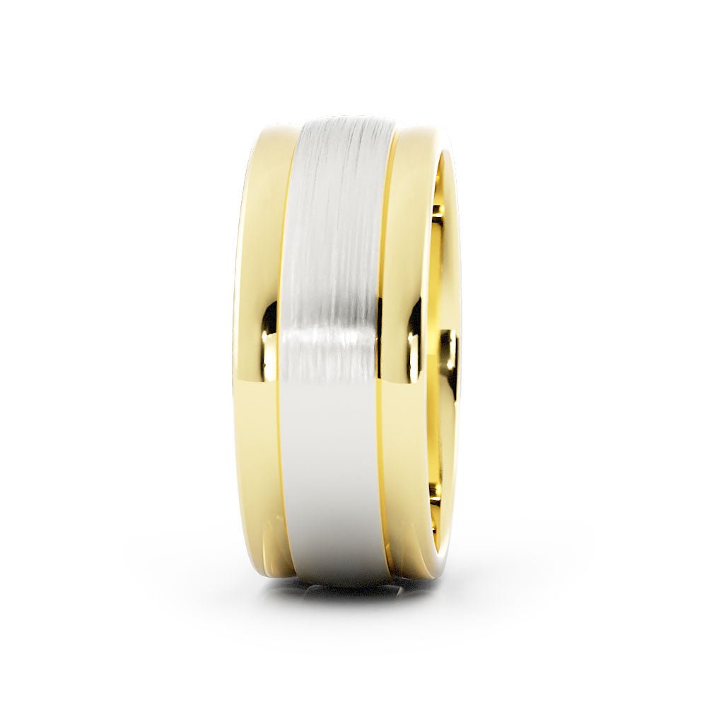 Two-Tone 14K Yellow/White Gold Satin Step-Down Edge 8mm Wedding Band