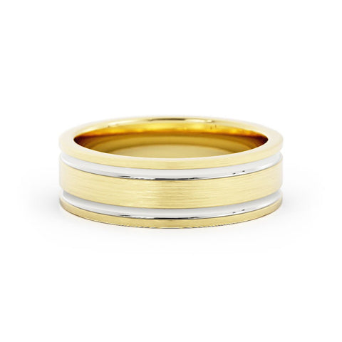Two-Tone 14K Yellow/White Gold Satin Double Outside Groove 6mm Wedding Band