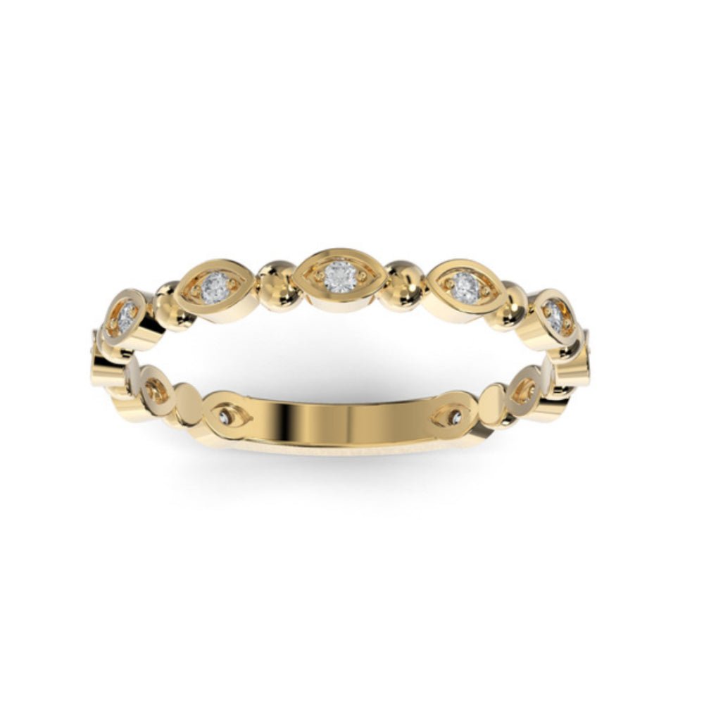 14K Yellow Gold Round Bead and Eyelet Lab Grown Diamond Wedding Band