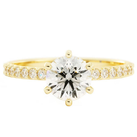 1.0ct Moissanite Pave Accent 14K Yellow Gold Engagement Ring