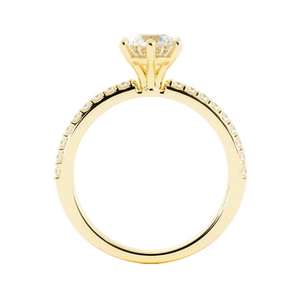 1.0ct Moissanite Pave Accent 14K Yellow Gold Engagement Ring