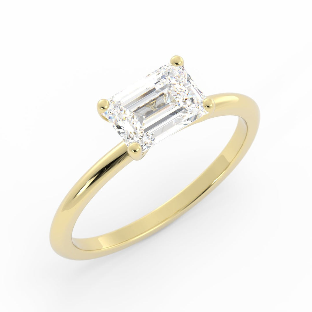 1.0ct Moissanite Emerald East West 14K Yellow Gold Engagement Ring