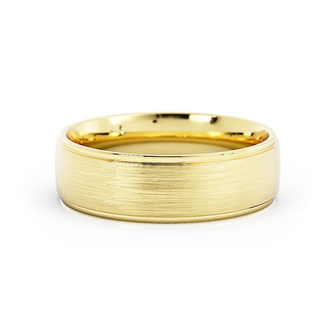 14K Yellow Gold Satin Elevated Center 6mm Wedding Band