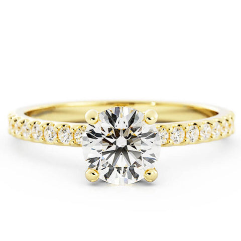 1.0ct Moissanite Pave Hidden Halo, Accent 14K Yellow Gold Engagement Ring