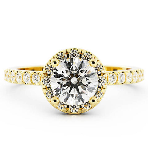 1.0ct Moissanite Pave Halo, Accent 14K Yellow Gold Engagement Ring