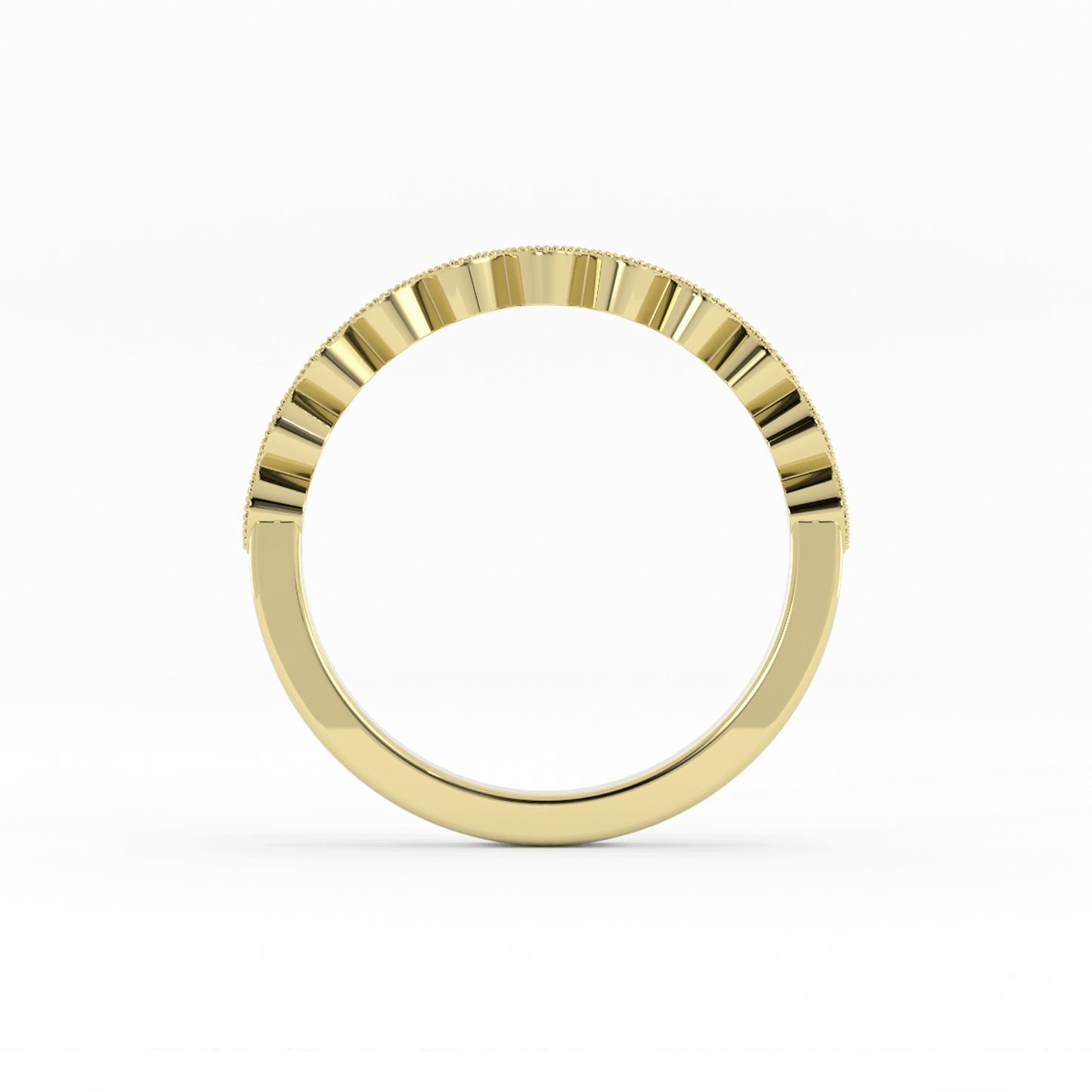 14K Yellow Gold Round Half Shank Eyelet Milgrain Natural Diamond Wedding Band