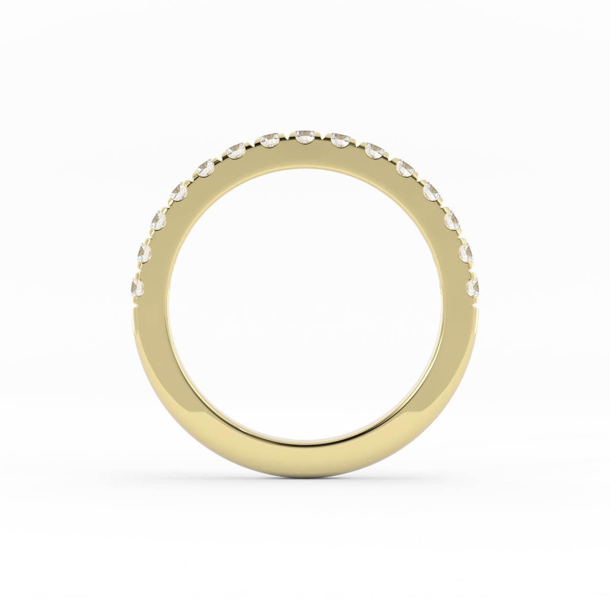 14K Yellow Gold Round Pave Half Shank Natural Diamond 2.4mm Wedding Band