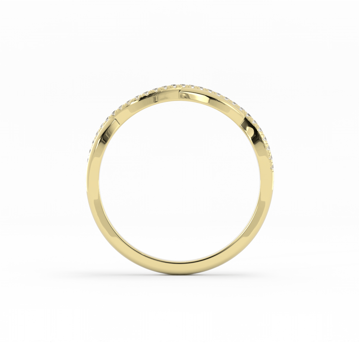 14K Yellow Gold Round Half Shank Wave Pattern Natural Diamond Wedding Band