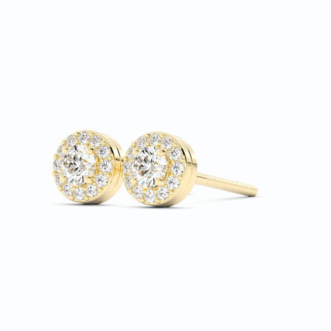 0.25ct Lab Grown Diamond Round Halo Stud 14K Yellow Gold Earring