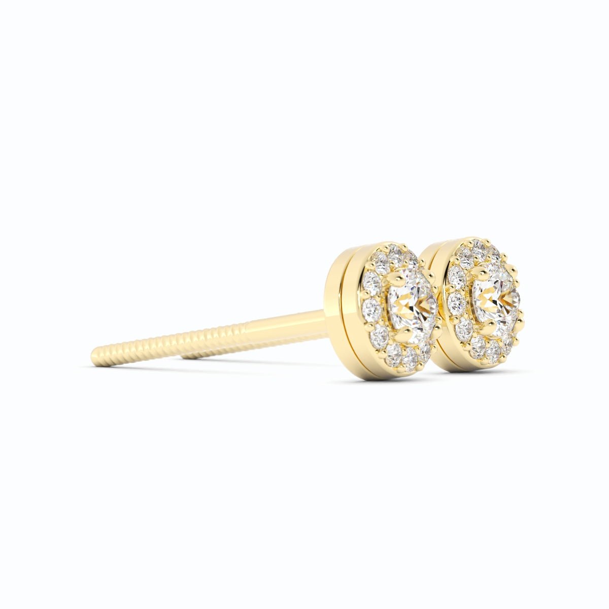 0.25ct Lab Grown Diamond Round Halo Stud 14K Yellow Gold Earring