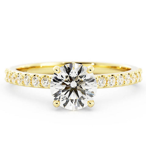 1.0ct Moissanite Pave Accent 14K Yellow Gold Engagement Ring