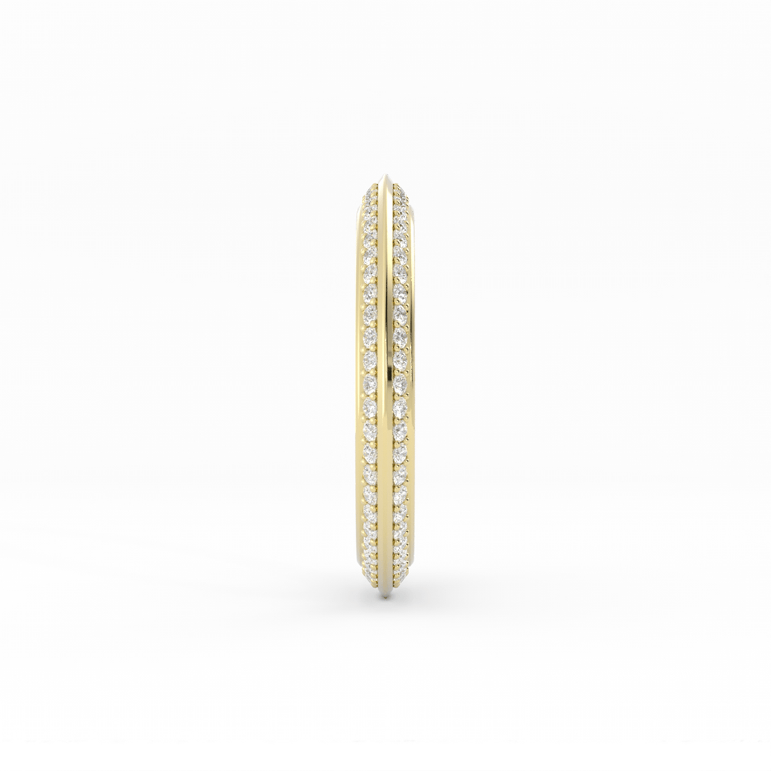 14K Yellow Gold Round Double Knife Edge Lab Grown Diamond Wedding Band