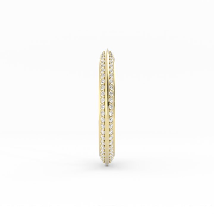 14K Yellow Gold Round Double Knife Edge Lab Grown Diamond Wedding Band