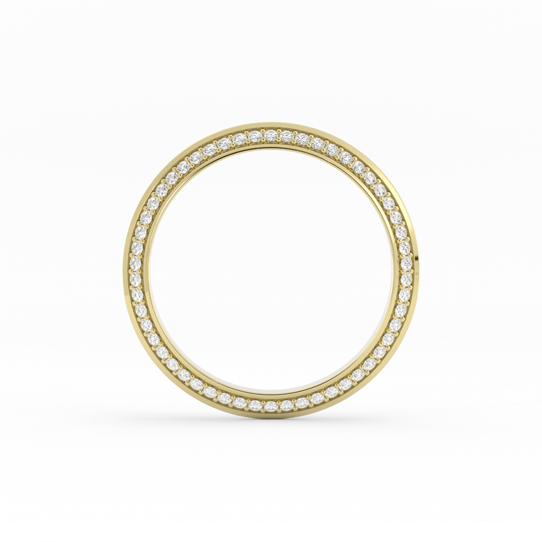 14K Yellow Gold Round Double Knife Edge Lab Grown Diamond Wedding Band