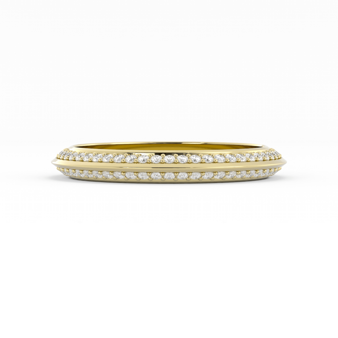 14K Yellow Gold Round Double Knife Edge Lab Grown Diamond Wedding Band