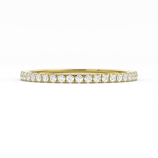 14K Yellow Gold Round Pave Half Shank Lab Grown Diamond Wedding Band