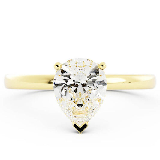 1.5ct Moissanite Pear Hidden Halo 14K Yellow Gold Engagement Ring
