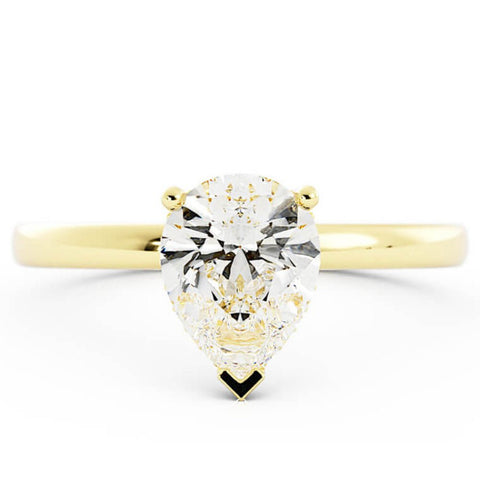 1.5ct Moissanite Pear Hidden Halo 14K Yellow Gold Engagement Ring