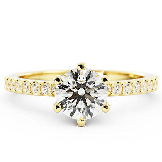 1.0ct Moissanite Pave Accent 14K Yellow Gold Engagement Ring