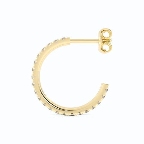 14K Yellow Gold Round Natural Diamond 15mm Hoops Earring