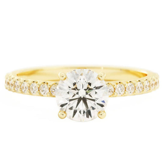 1.0ct Moissanite Pave Solitaire 14K Yellow Gold Engagement Ring