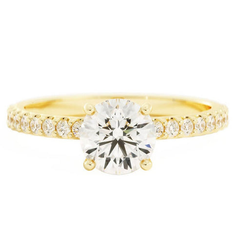 1.0ct Moissanite Pave Solitaire 14K Yellow Gold Engagement Ring