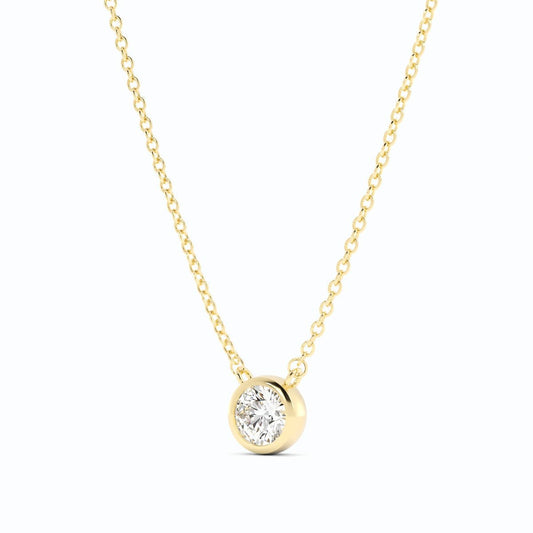 0.5ct Lab Grown Diamond Round Bezel Solitiare 14K Yellow Gold Necklace