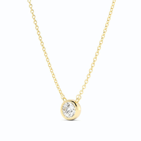 0.5ct Lab Grown Diamond Round Bezel Solitiare 14K Yellow Gold Necklace
