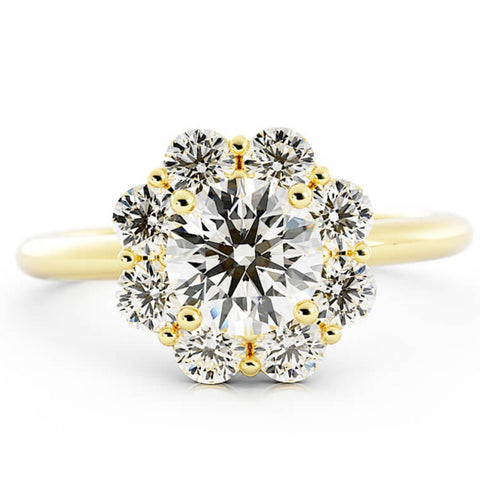 1.0ct Moissanite Round Halo 14K Yellow Gold Engagement Ring