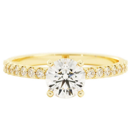 1.0ct Moissanite Pave Solitaire 14K Yellow Gold Engagement Ring
