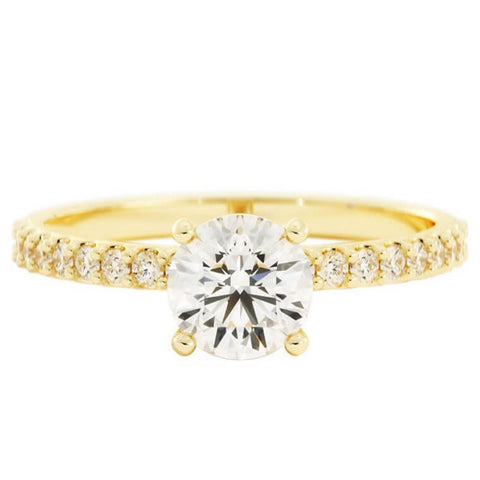 1.0ct Moissanite Pave Solitaire 14K Yellow Gold Engagement Ring