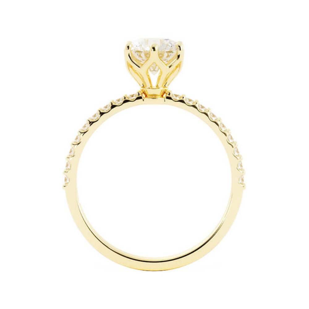 1.0ct Moissanite Pave Solitaire 14K Yellow Gold Engagement Ring