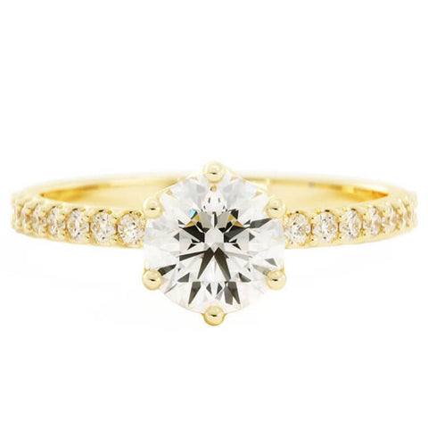 1.0ct Moissanite Pave Solitaire 14K Yellow Gold Engagement Ring