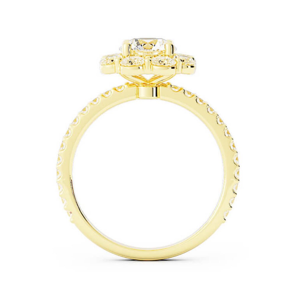 1.0ct Moissanite Pave Halo 14K Yellow Gold Engagement Ring