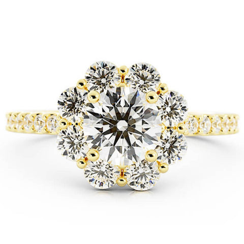 1.0ct Moissanite Pave Halo 14K Yellow Gold Engagement Ring