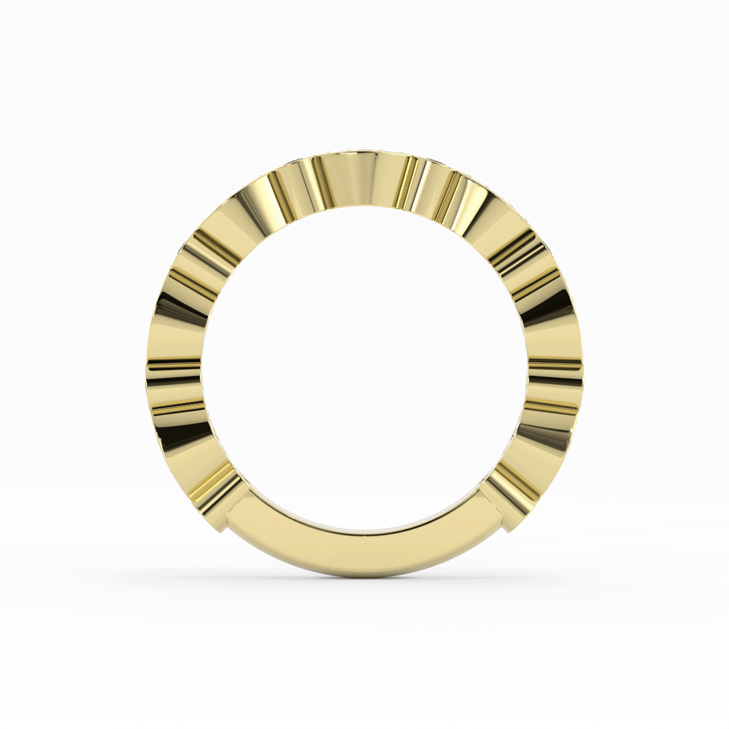 14K Yellow Gold Round Three Quarter Alternating Eyelet Lab Grown Diamond Wedding Band