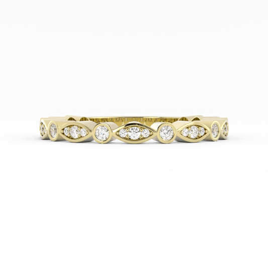 14K Yellow Gold Round Three Quarter Alternating Eyelet Natural Diamond Wedding Band