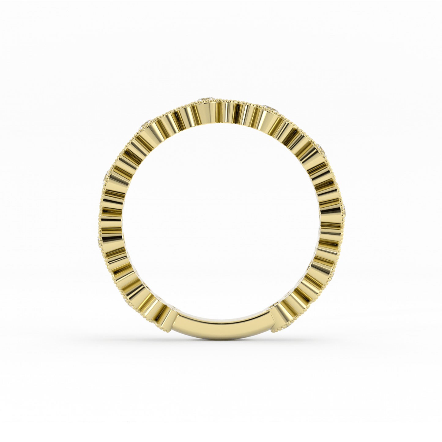 14K Yellow Gold Round Three Quarter Petal and Milgrain Natural Diamond Wedding Band