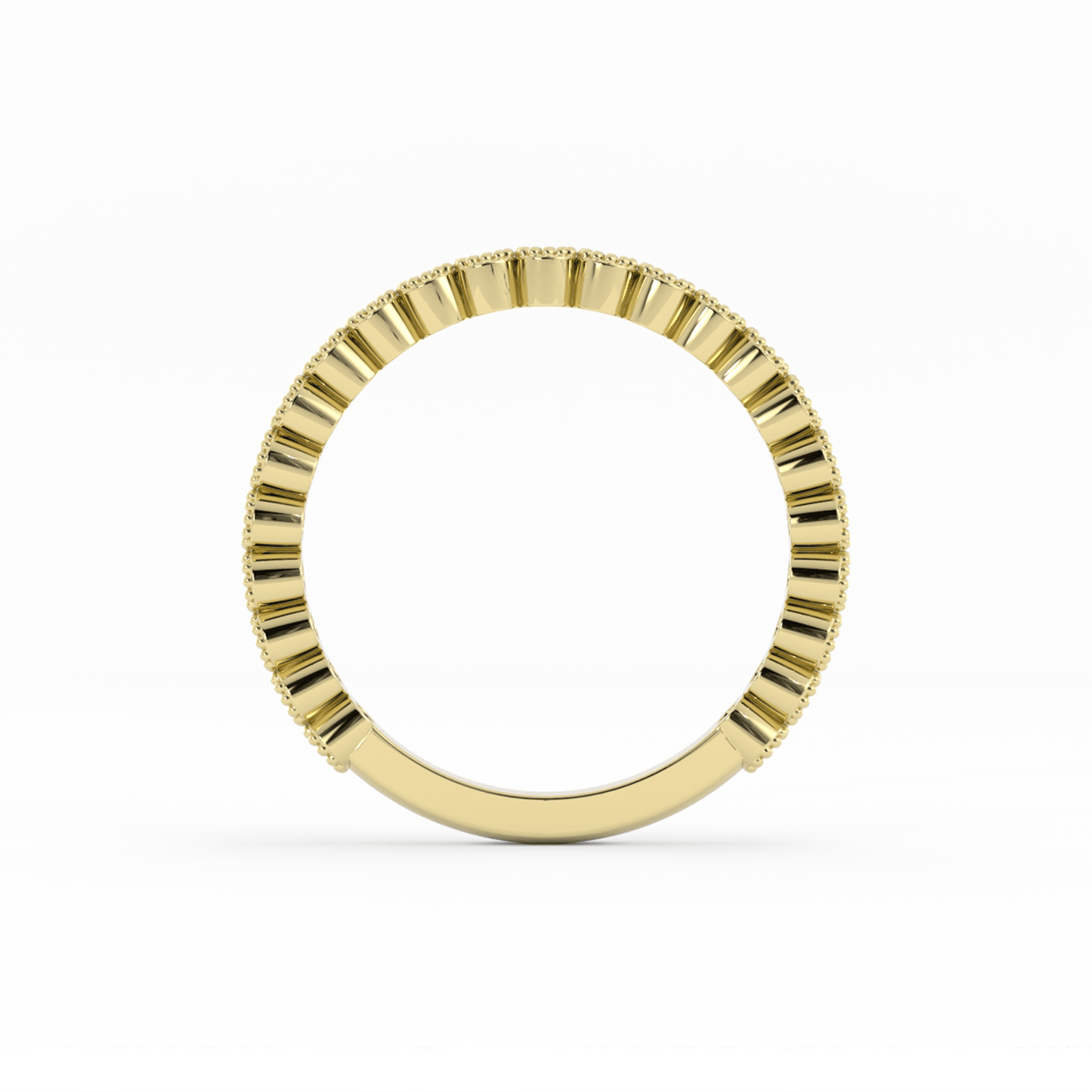 14K Yellow Gold Round Three Quarter Milgrain Lab Grown Diamond Wedding Band