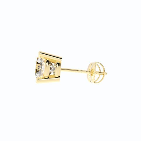 3.87ct Moissanite Round Large Stud 14K Yellow Gold Earring