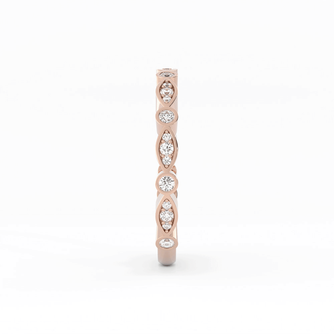 18K Rose Gold Round Three Quarter Alternating Eyelet Lab Grown Diamond Wedding Band
