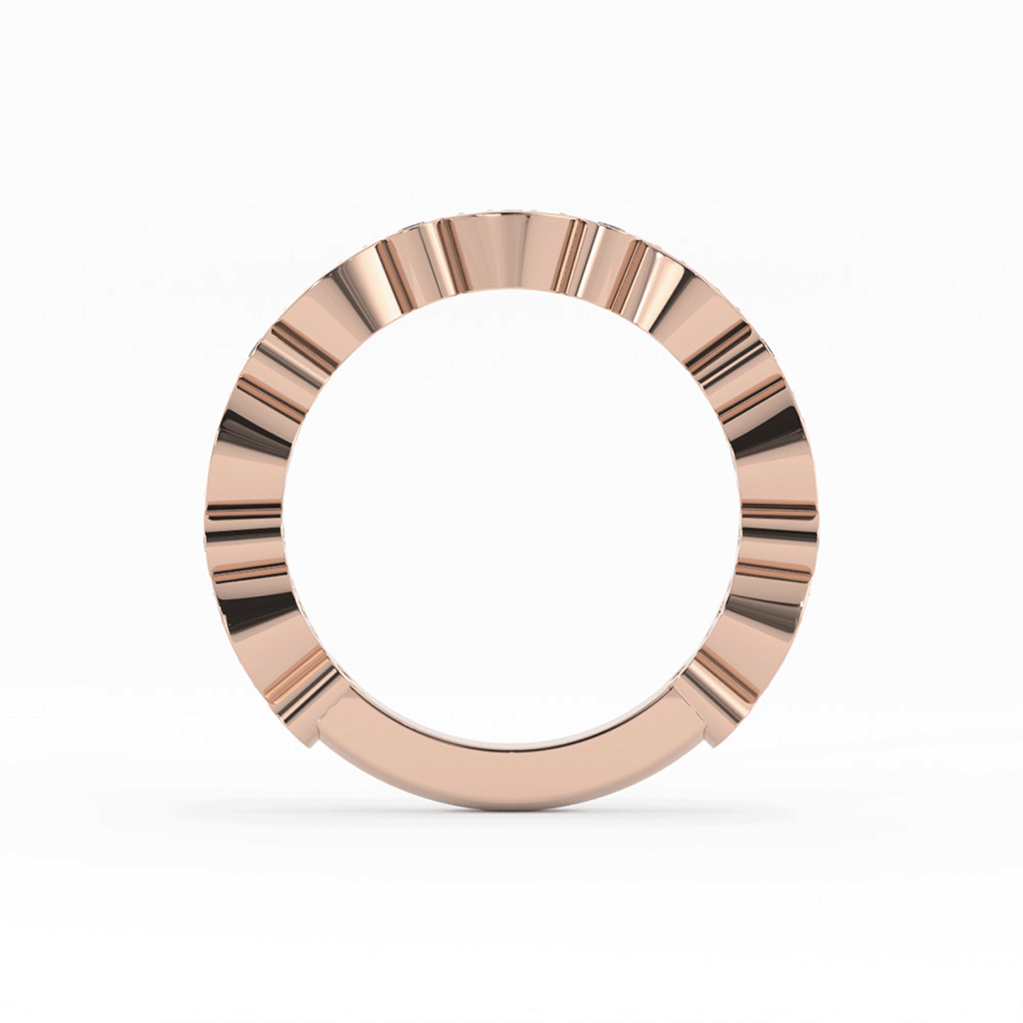 18K Rose Gold Round Three Quarter Alternating Eyelet Lab Grown Diamond Wedding Band