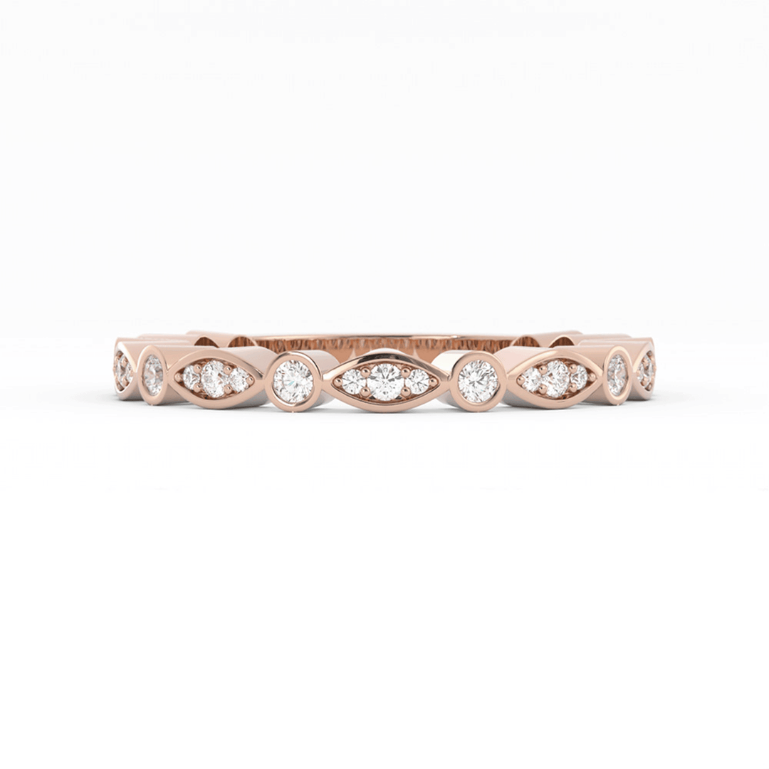 18K Rose Gold Round Three Quarter Alternating Eyelet Lab Grown Diamond Wedding Band
