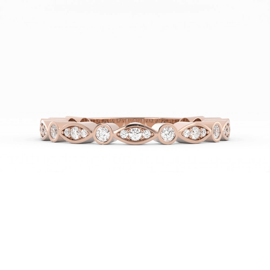18K Rose Gold Round Three Quarter Alternating Eyelet Lab Grown Diamond Wedding Band