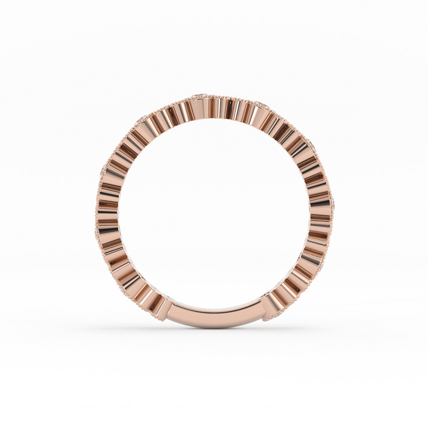 18K Rose Gold Round Three Quarter Petal and Milgrain Natural Diamond Wedding Band