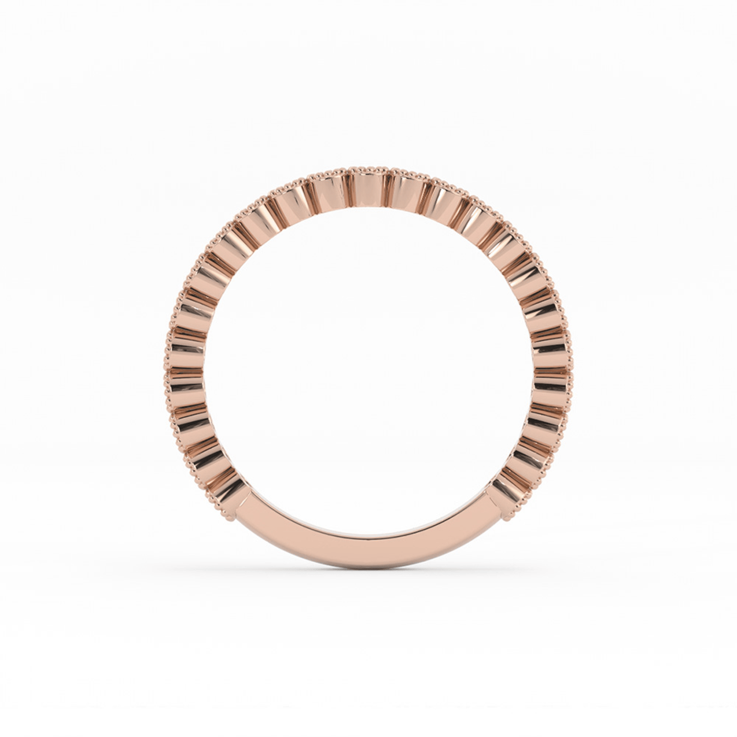 18K Rose Gold Round Three Quarter Milgrain Lab Grown Diamond Wedding Band