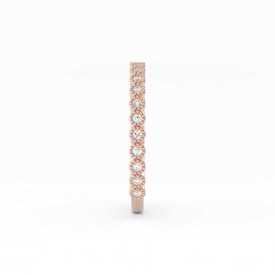 18K Rose Gold Round Three Quarter Milgrain Natural Diamond Wedding Band