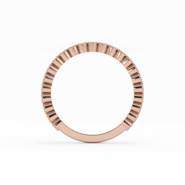 18K Rose Gold Round Three Quarter Milgrain Natural Diamond Wedding Band